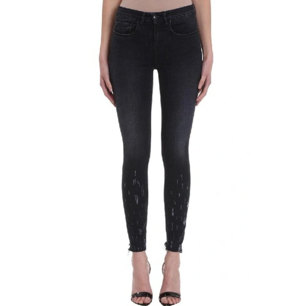 NWOT IRO black faded wash skinny low rise distressed denim jeans, 28